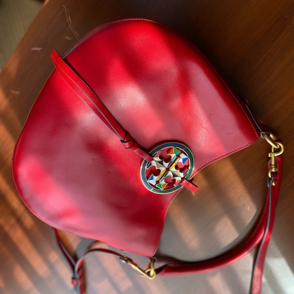Tory Burch Miller Stained Glass Leather Mini Hobo in Red Apple - Picture 4 of 9